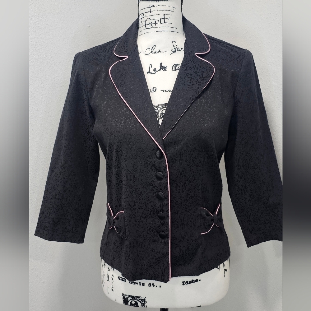 My Michelle Women's Junior Black Blazer Pink Trim Size 5/6 Career Office Jacket
